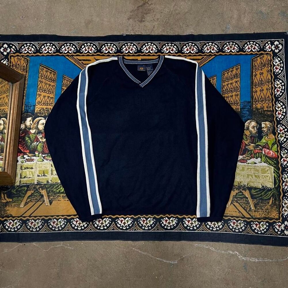 Route 66 acrylic striped sweater Size XL navy blue cottage casual y2k unionbay